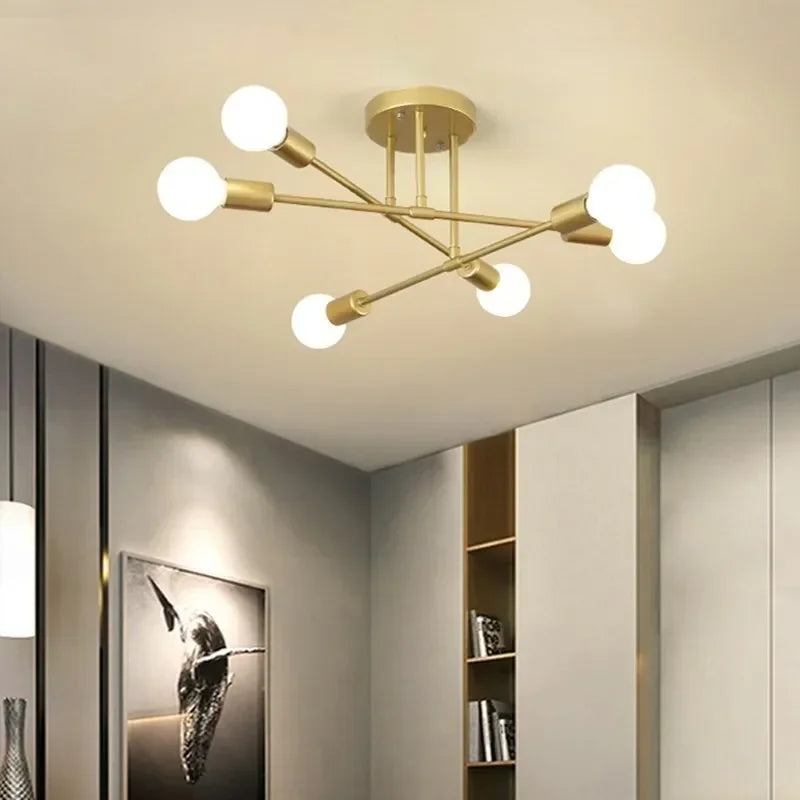 lustre led moderne semi-noir blanc or intérieur salon manger chambre