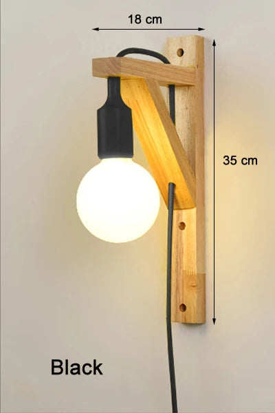 applique murale en bois massif créatif avec câble simple - vue 8 sur 10