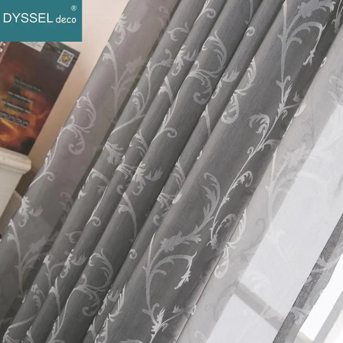 Voilage jacquard floral géométrique style rétro pour salon - vue 4 sur 8