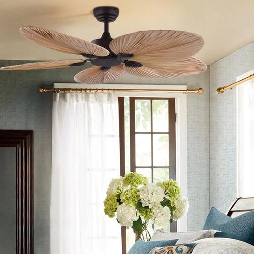 Ventilateur de plafond sans lumière feuilles de palmier ventilateurs télécommande pour salon chambre