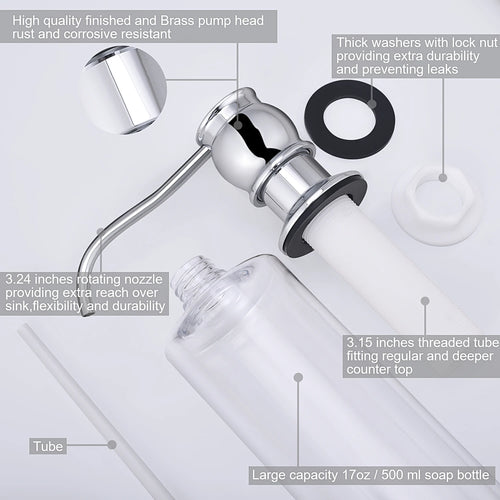 distributeur de savon liquide avec pompe en laiton pour cuisine - vue 3 sur 9