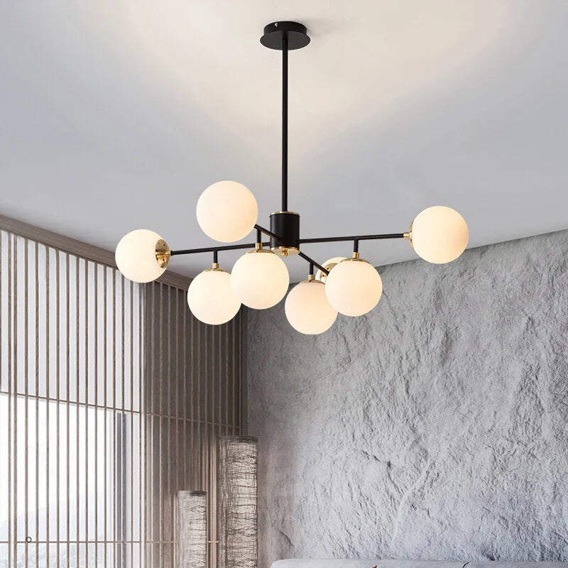 Suspension LED boule de verre au design nordique moderne et minimaliste