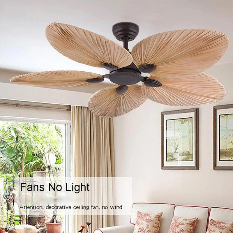 Ventilateur de plafond sans lumière feuilles de palmier ventilateurs télécommande pour salon chambre