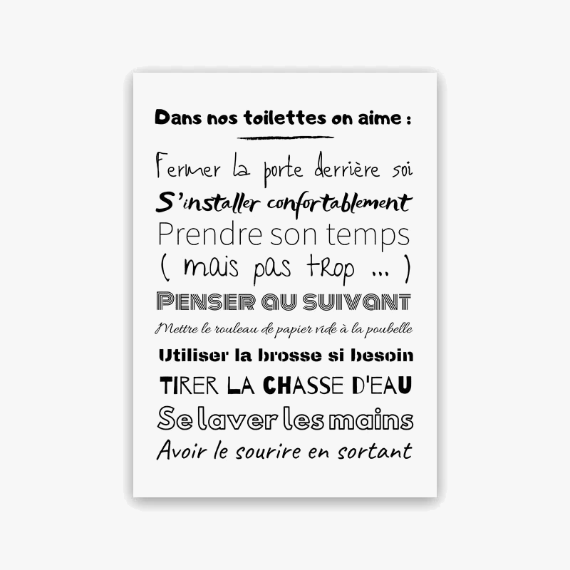affiche minimaliste pour règles de salle de bains décor mural