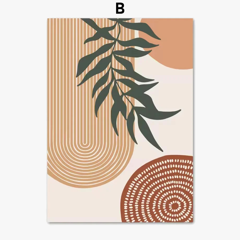 affiches abstraites boho avec feuilles soleil pour décoration murale