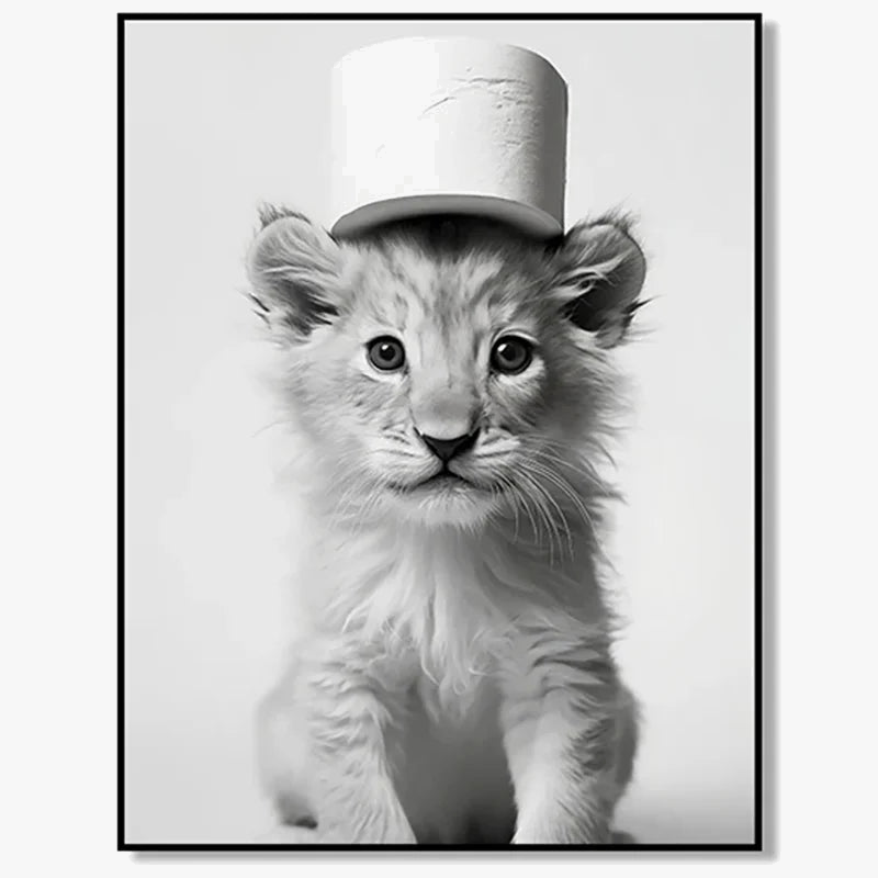 affiches d'art noir et blanc animaux mignons décoration murale