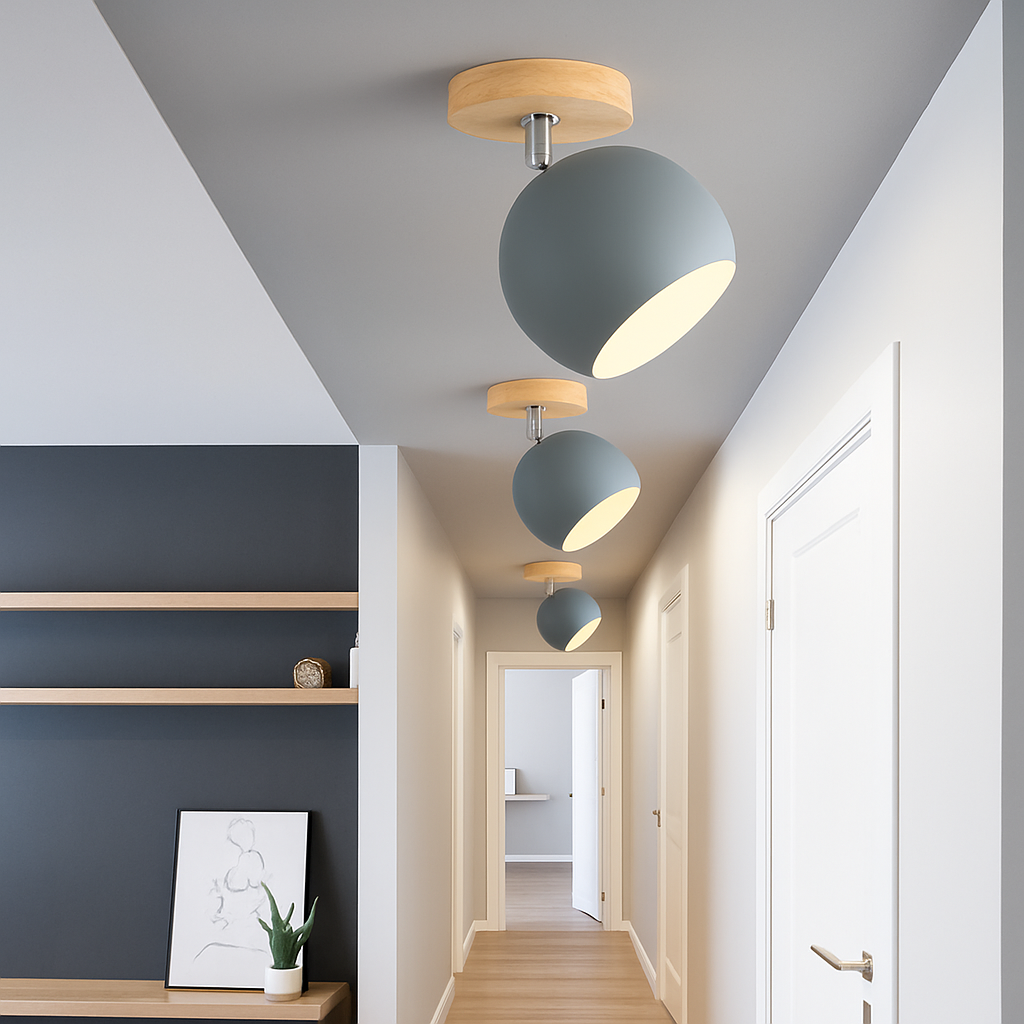Applique LED en bois et boule en métal de couleur ajustable - vue 3 sur 9
