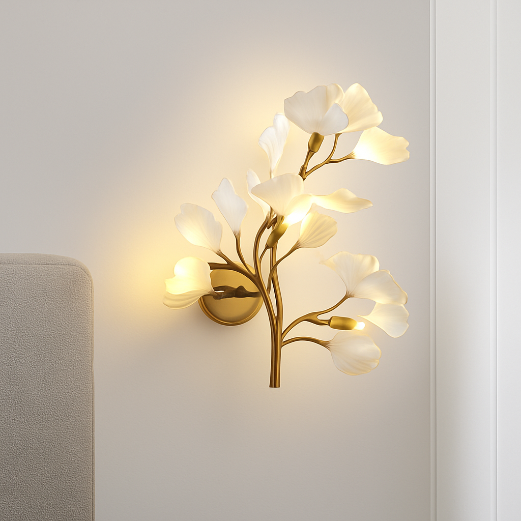 applique murale créative luxe feuille de ginkgo luminaire décoratif intérieur - vue 4 sur 9