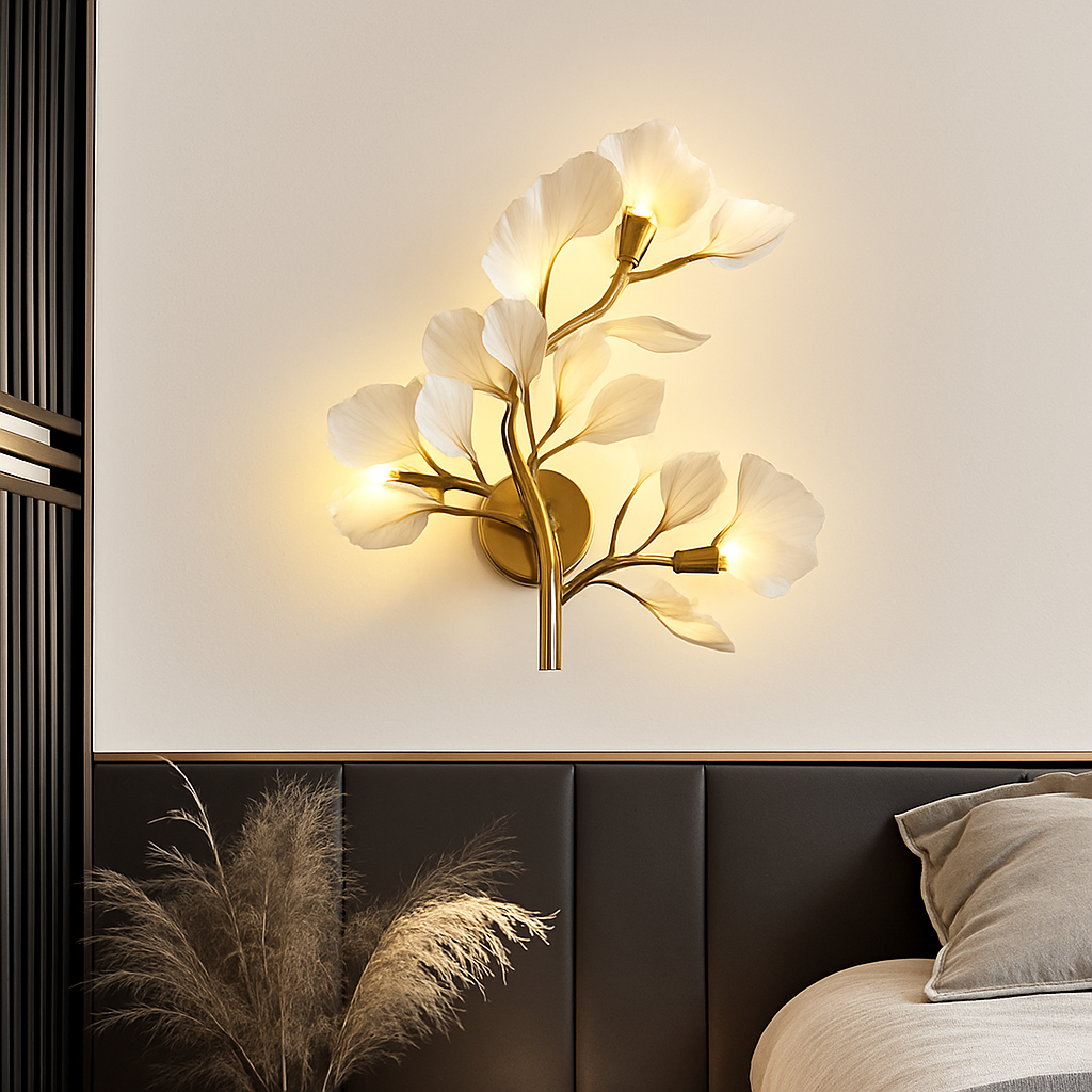 applique murale créative luxe feuille de ginkgo luminaire décoratif intérieur - vue 5 sur 9