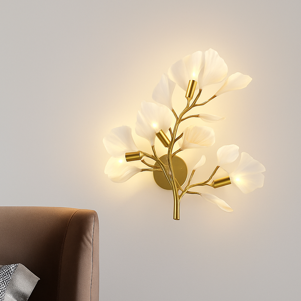 applique murale créative luxe feuille de ginkgo luminaire décoratif intérieur - vue 6 sur 9