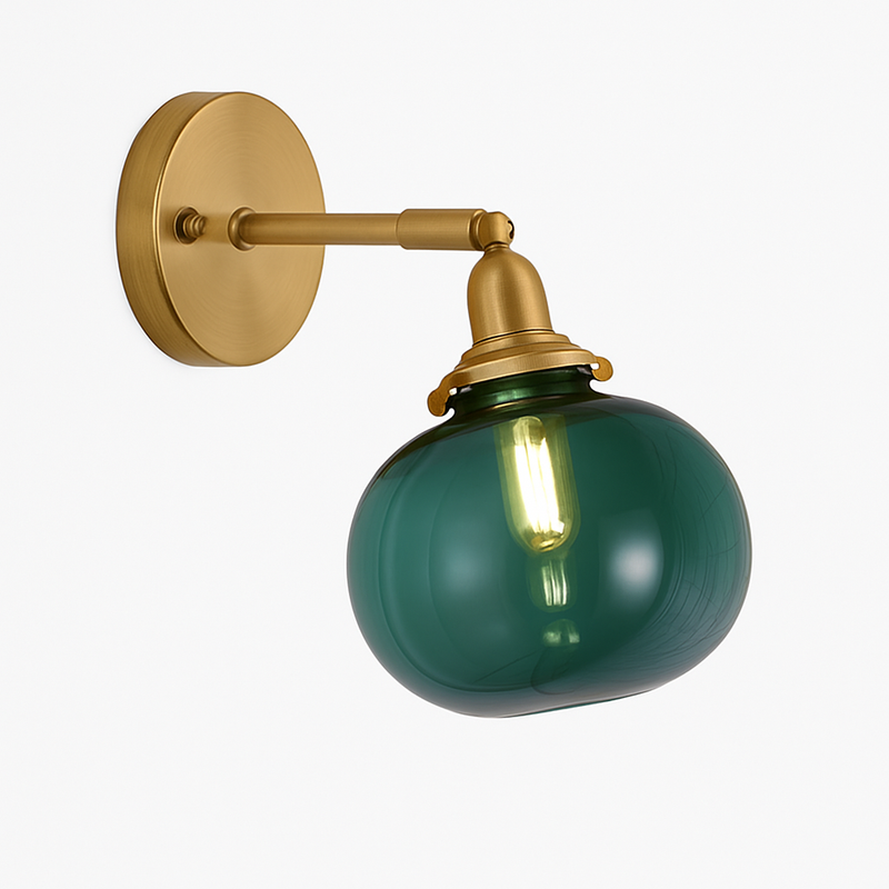 Applique murale design LED avec bras en métal et abat-jour en verre