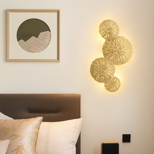 Applique murale design LED avec plusieurs disques doré ou cuivré style fleurs - vue 2 sur 6