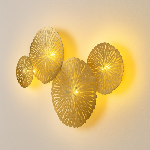 Applique murale design LED avec plusieurs disques doré ou cuivré style fleurs - vue 5 sur 6