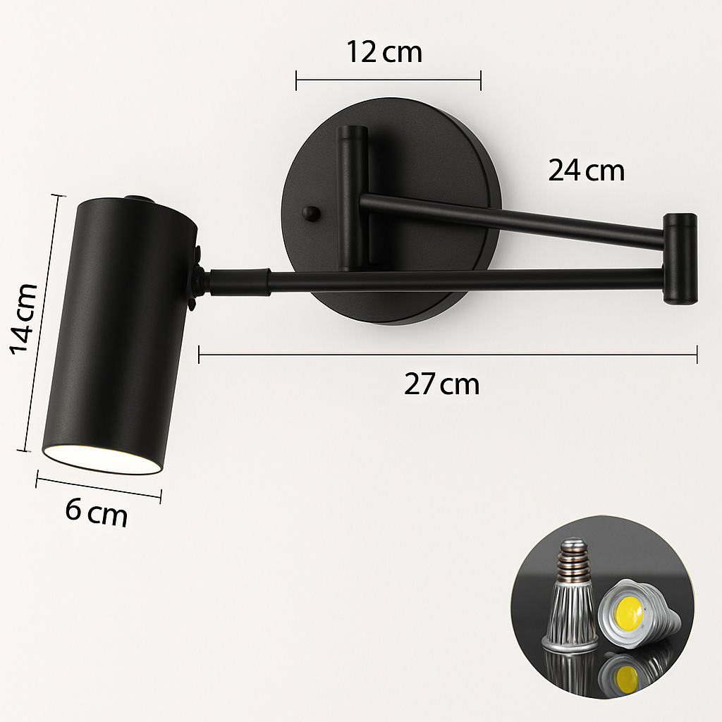 Applique murale design LED avec sport dirigeable en métal doré ou noir Light - vue 7 sur 8