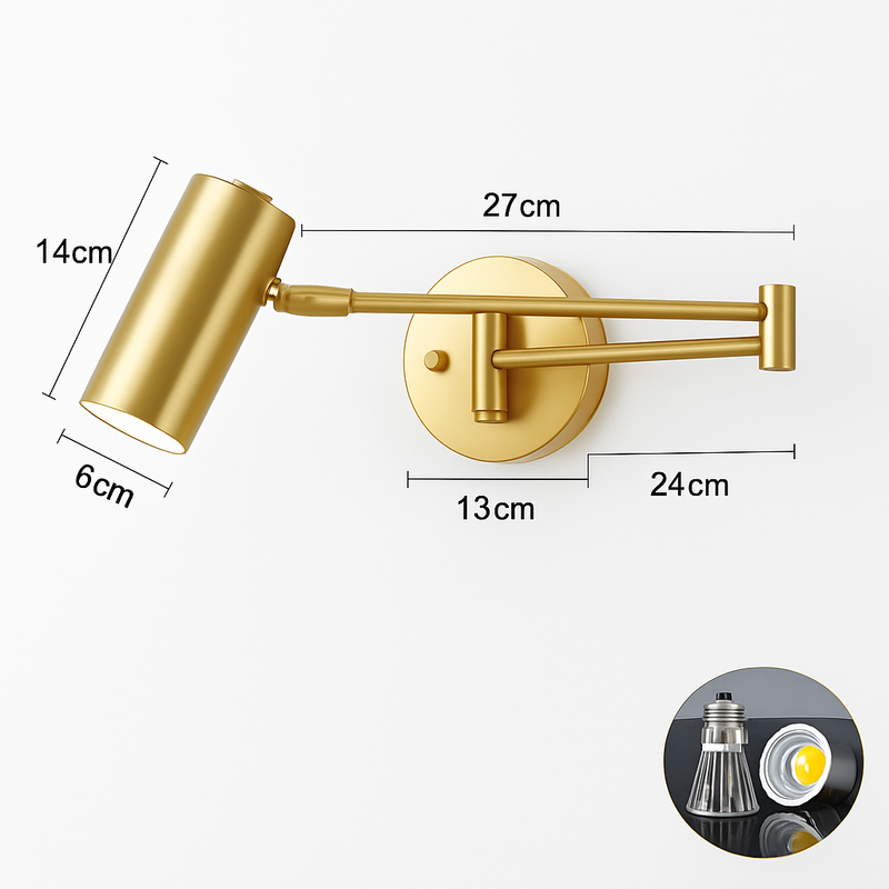 Applique murale design LED avec sport dirigeable en métal doré ou noir Light