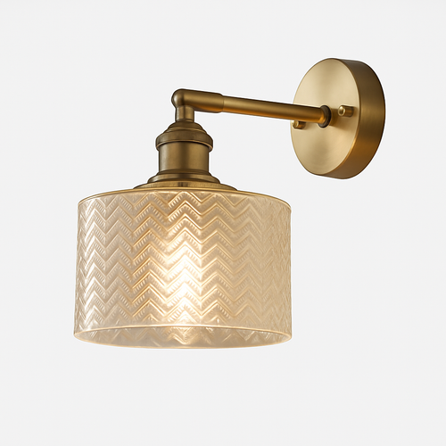 Applique murale design à LED dorée et abat-jour en verre rétro