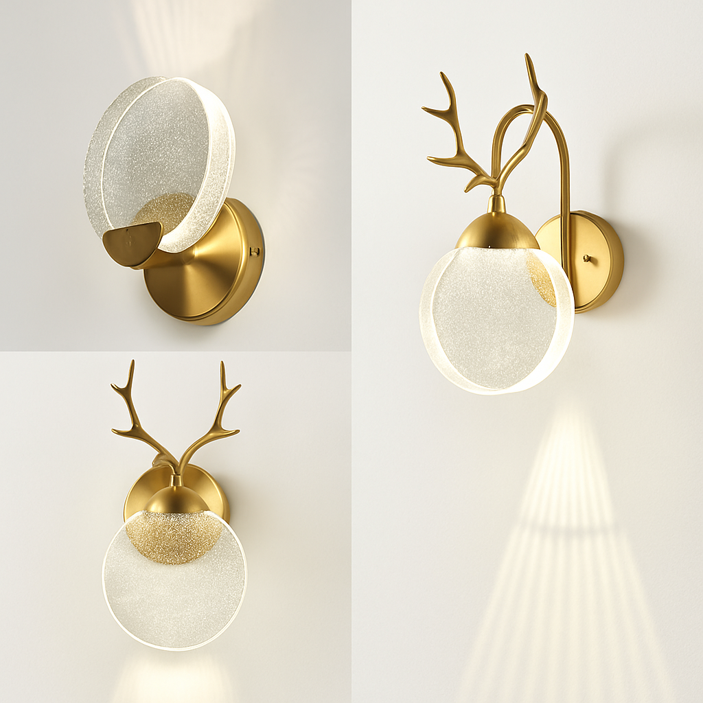 applique murale en bois de cerf abat-jour en cristal de luxe pour villa - vue 5 sur 11