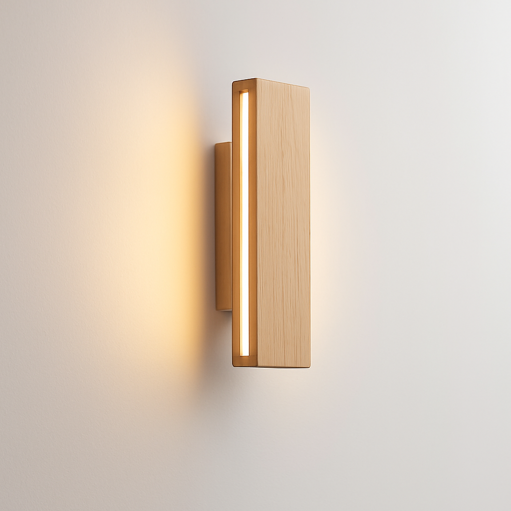 applique murale en bois massif avec éclairage rotatif design naturel - vue 2 sur 9