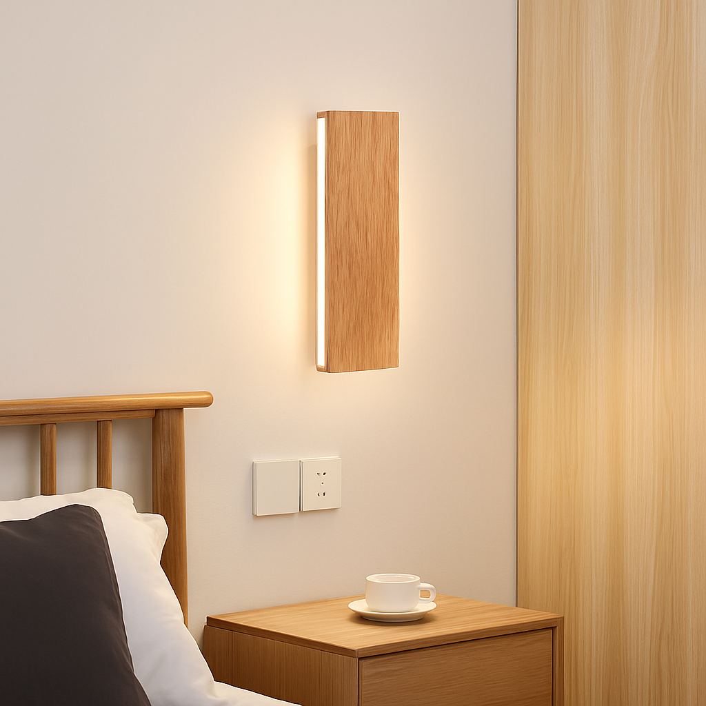 applique murale en bois massif avec éclairage rotatif design naturel - vue 3 sur 9
