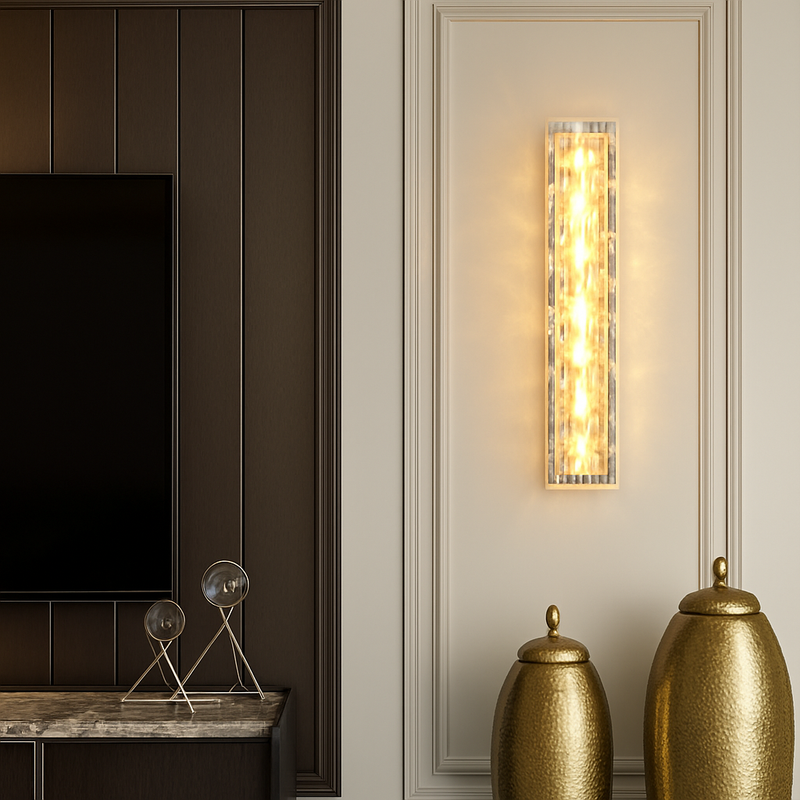 applique murale en cuivre design minimaliste avec lumière en cristal