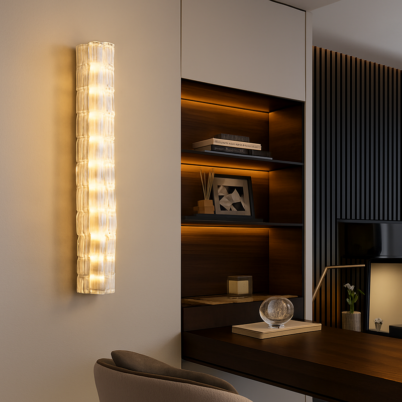 applique murale en cuivre design minimaliste avec lumière en cristal