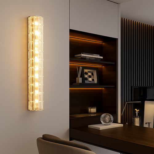 applique murale en cuivre design minimaliste avec lumière en cristal - vue 7 sur 8