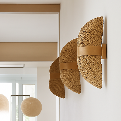 applique murale japonaise en rotin tissé avec corde de chanvre rétro