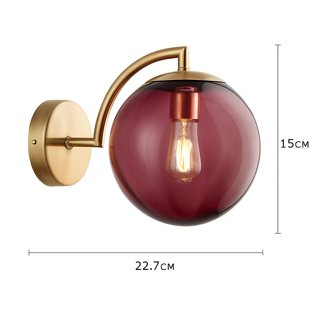 Applique murale LED avec tige dorée et boule en verre colorée - vue 10 sur 10