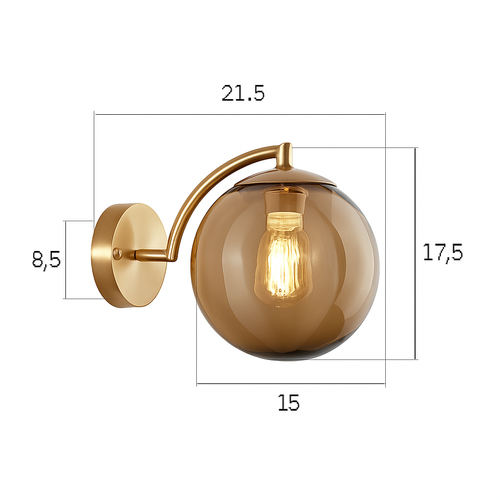 Applique murale LED doré avec boule en verre fumé Scone
