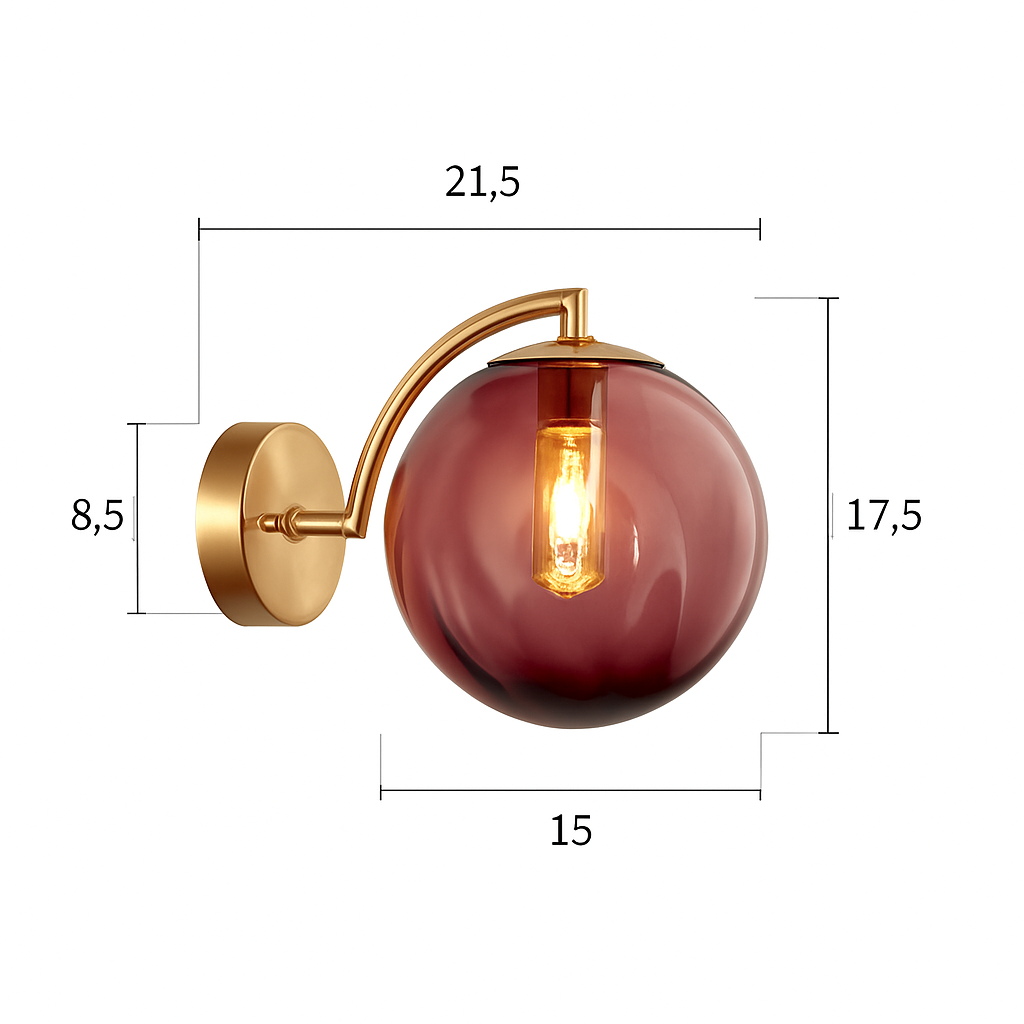 Applique murale LED doré avec boule en verre fumé Scone - vue 9 sur 9