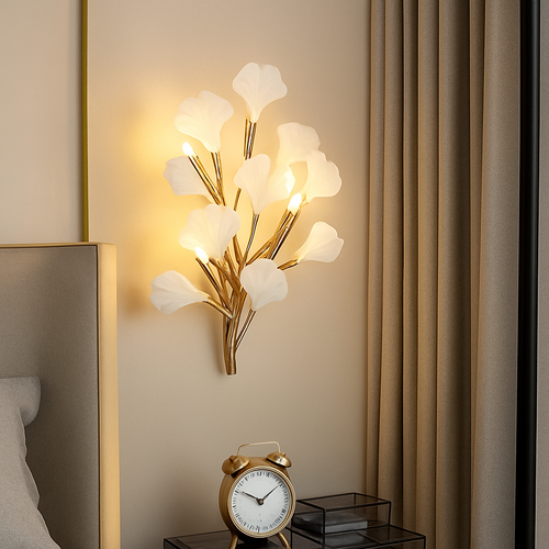 applique murale led en céramique avec motif de fleurs romantiques et feuilles