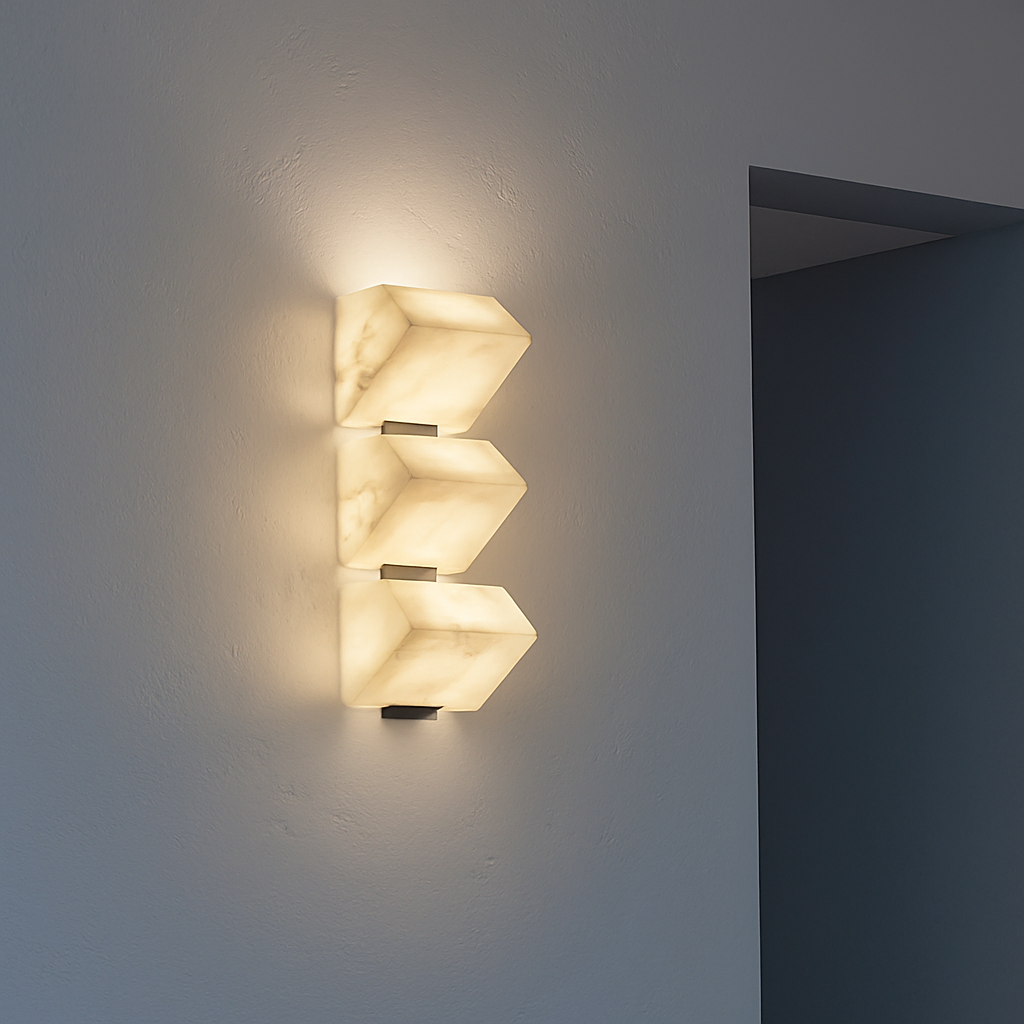 applique murale led en marbre naturel style artistique métal noir - vue 2 sur 9