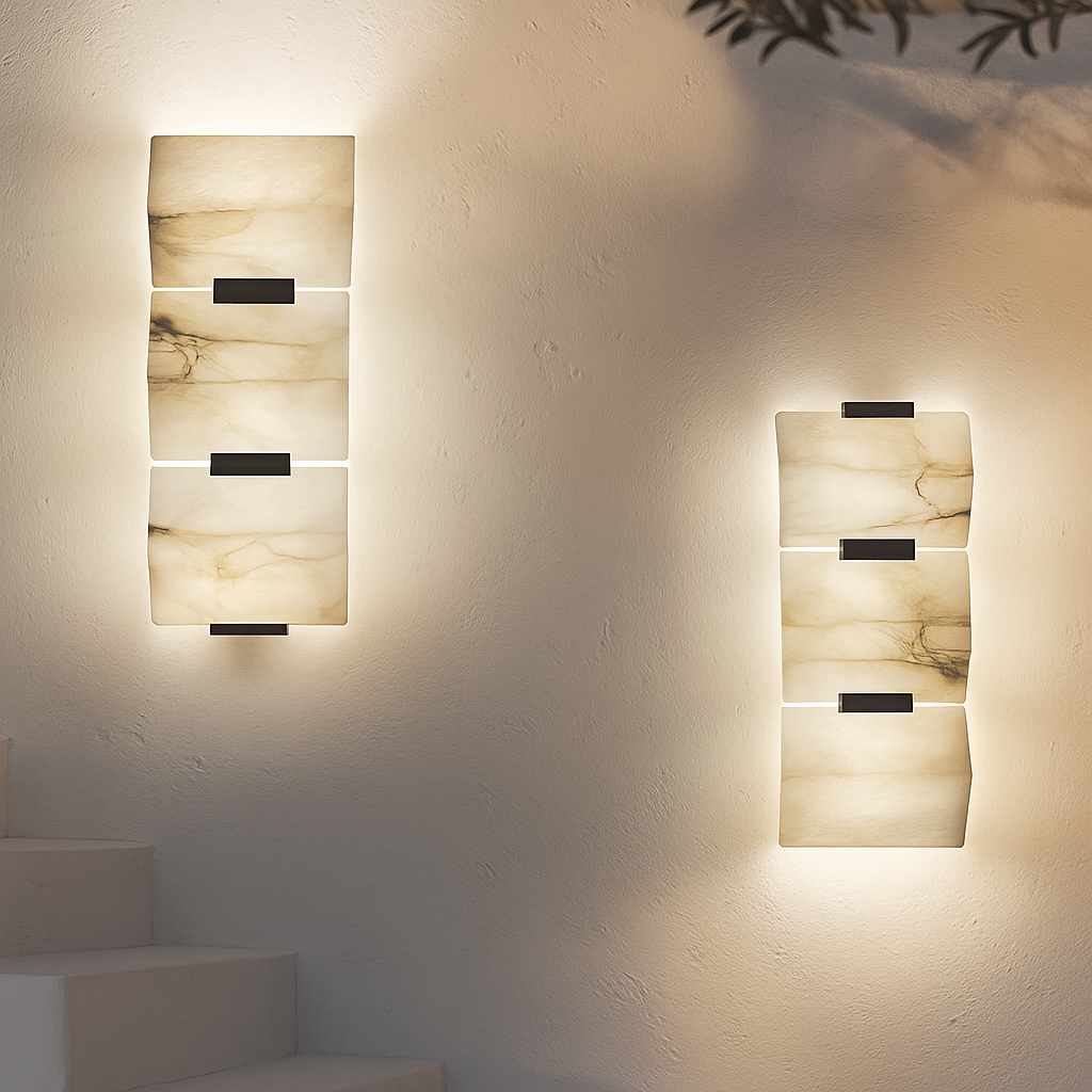 applique murale led en marbre naturel style artistique métal noir - vue 5 sur 9