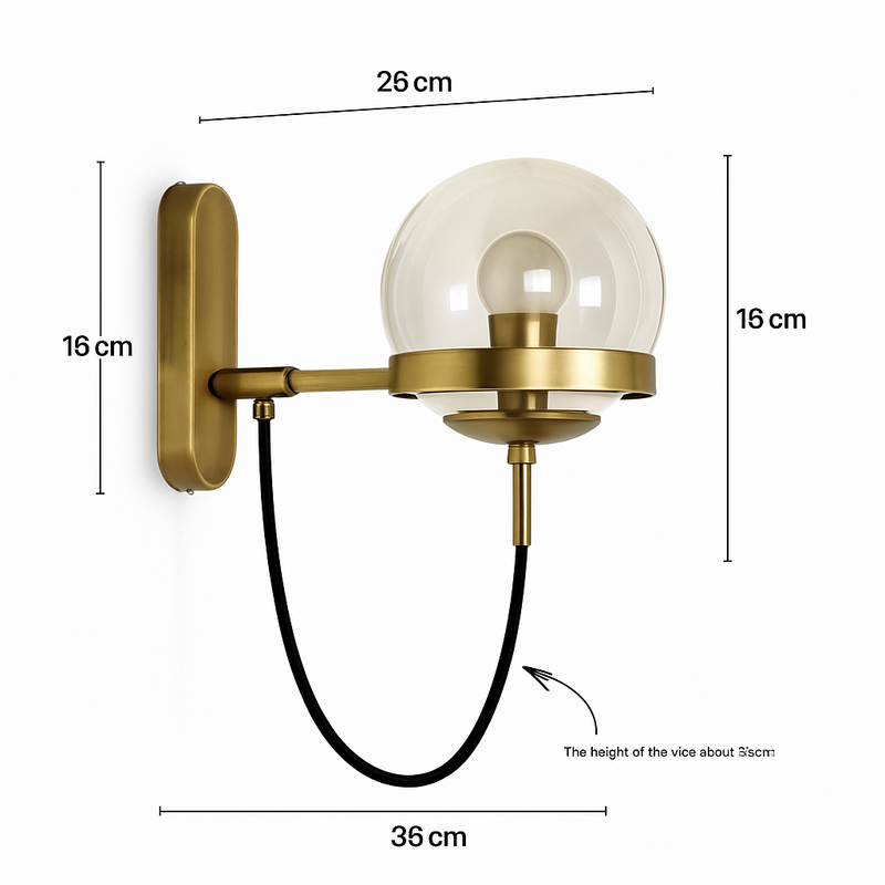 Applique murale LED métal et boule en verre