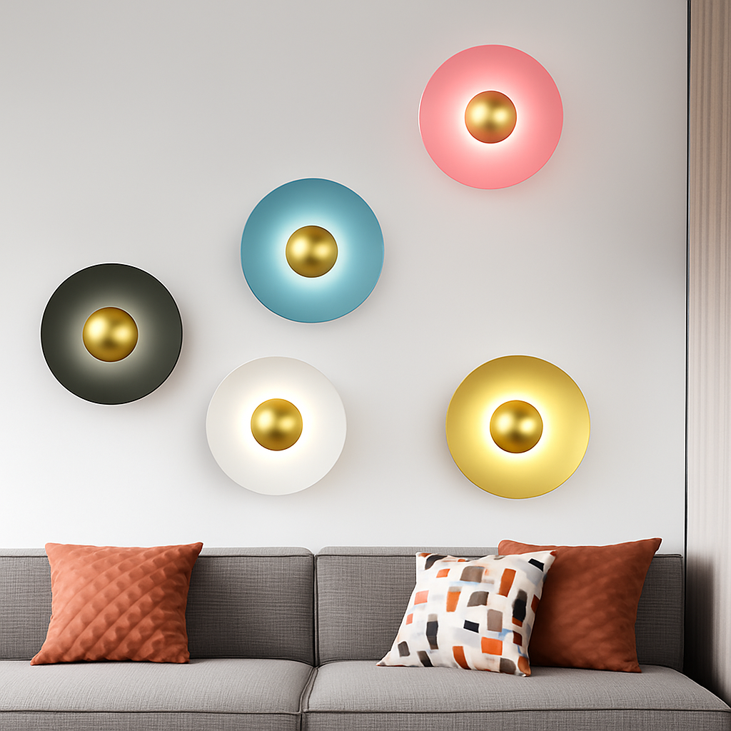 applique murale led macaron frisbee nordique décorative - vue 4 sur 11
