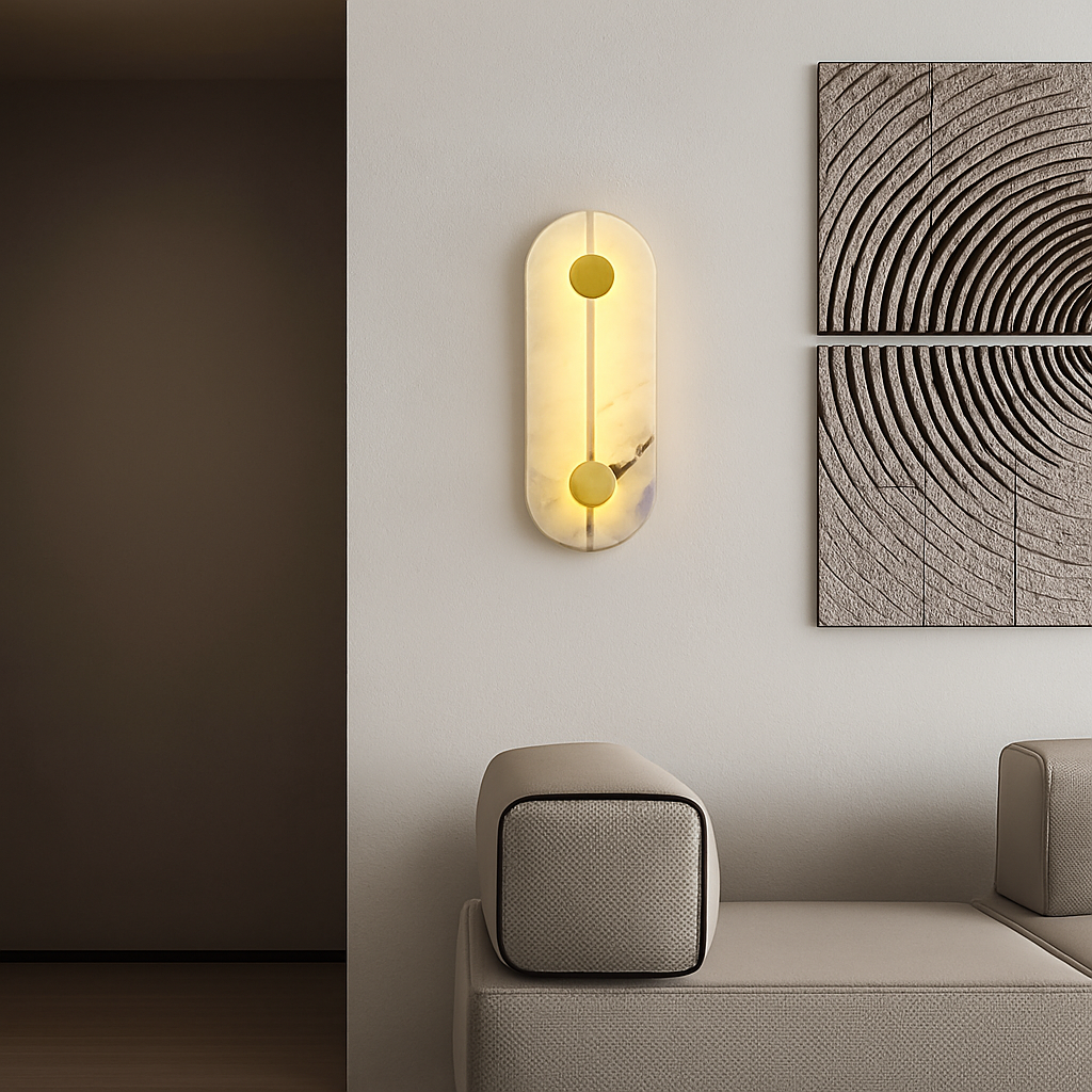 Applique murale LED ronde en marbre et cuivre doré - vue 4 sur 7