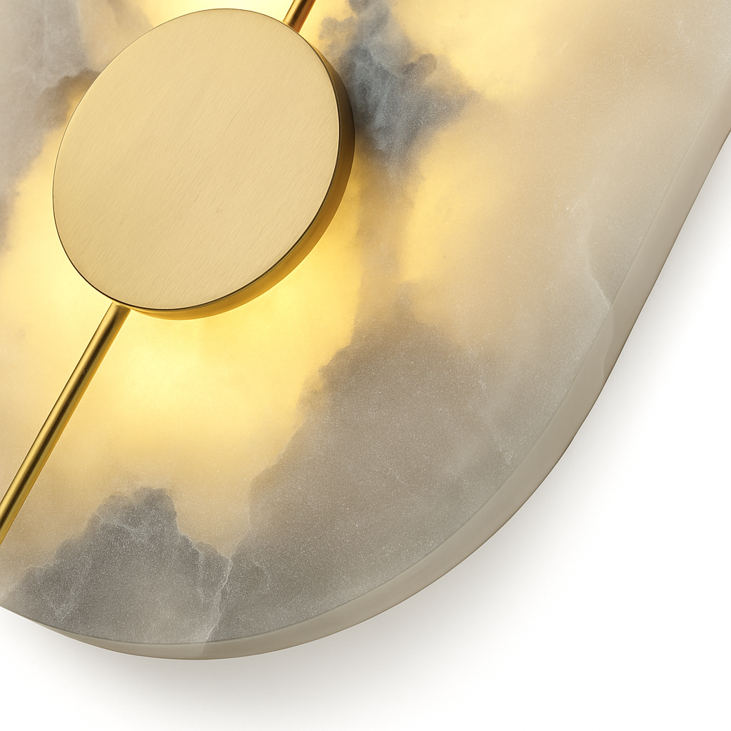 Applique murale LED ronde en marbre et cuivre doré - vue 5 sur 7