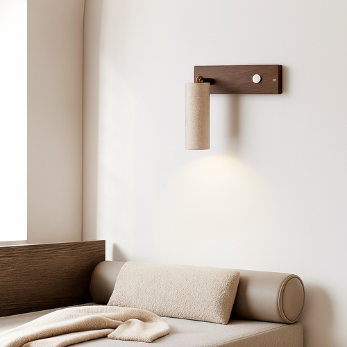 Applique murale led rotative avec interrupteur en bois wabi-sabi - vue 3 sur 7