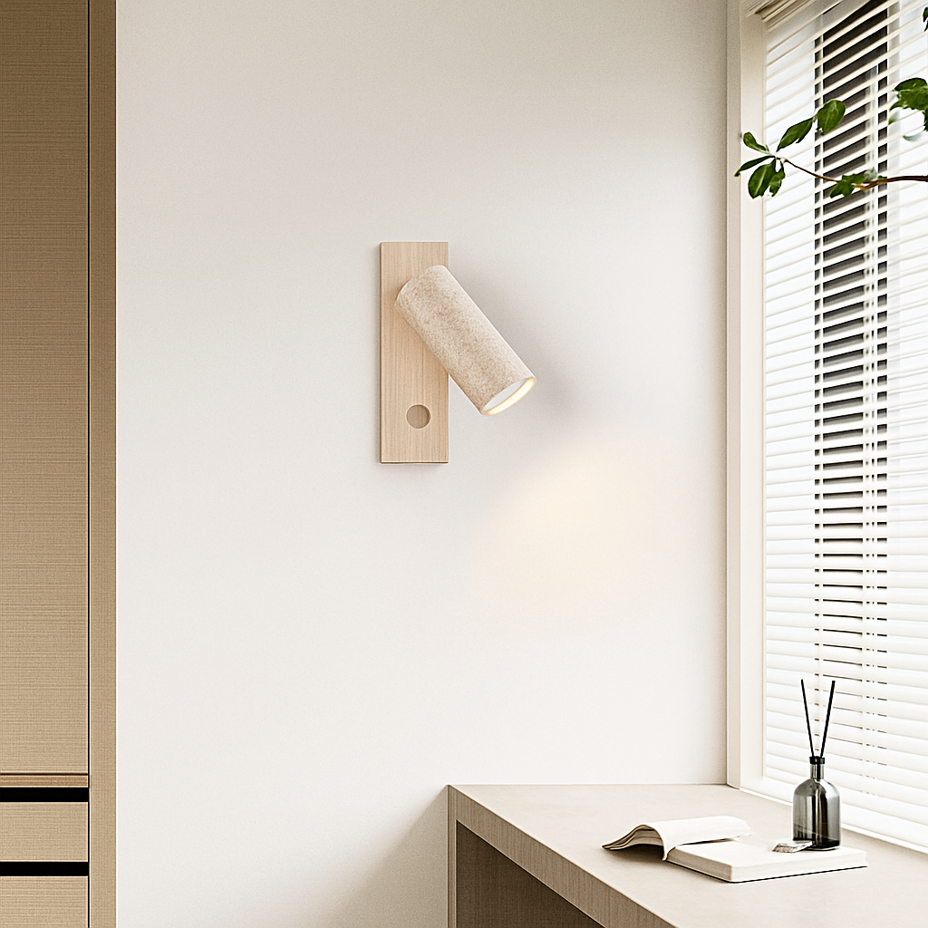 Applique murale led rotative avec interrupteur en bois wabi-sabi - vue 3 sur 7