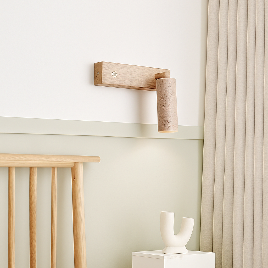 Applique murale led rotative avec interrupteur en bois wabi-sabi - vue 4 sur 7