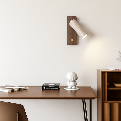 Applique murale led rotative avec interrupteur en bois wabi-sabi - vue 6 sur 7