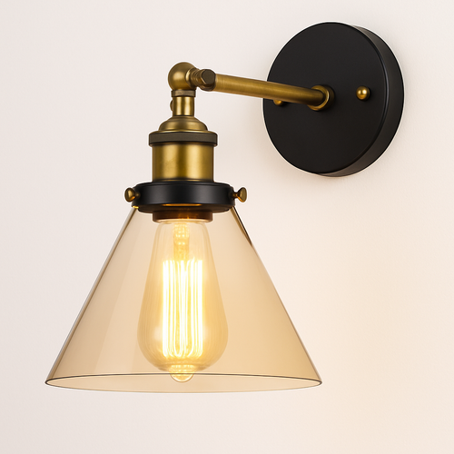 Applique murale LED vintage rustique en verre et doré