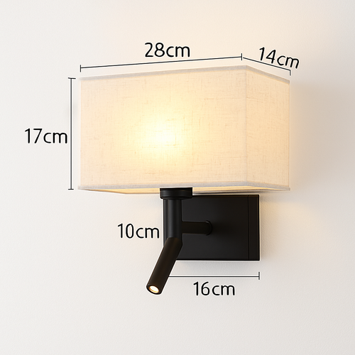 applique murale moderne abat jour tissu avec spot réglable 360 degrés