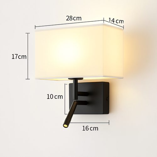 applique murale moderne abat jour tissu avec spot réglable 360 degrés