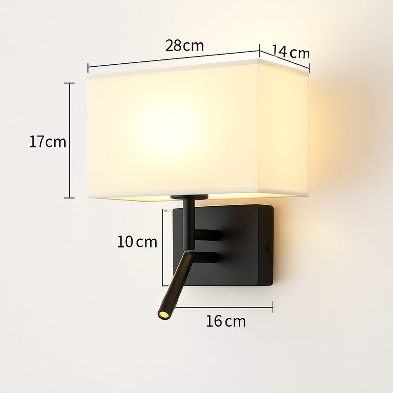 applique murale moderne abat jour tissu avec spot réglable 360 degrés