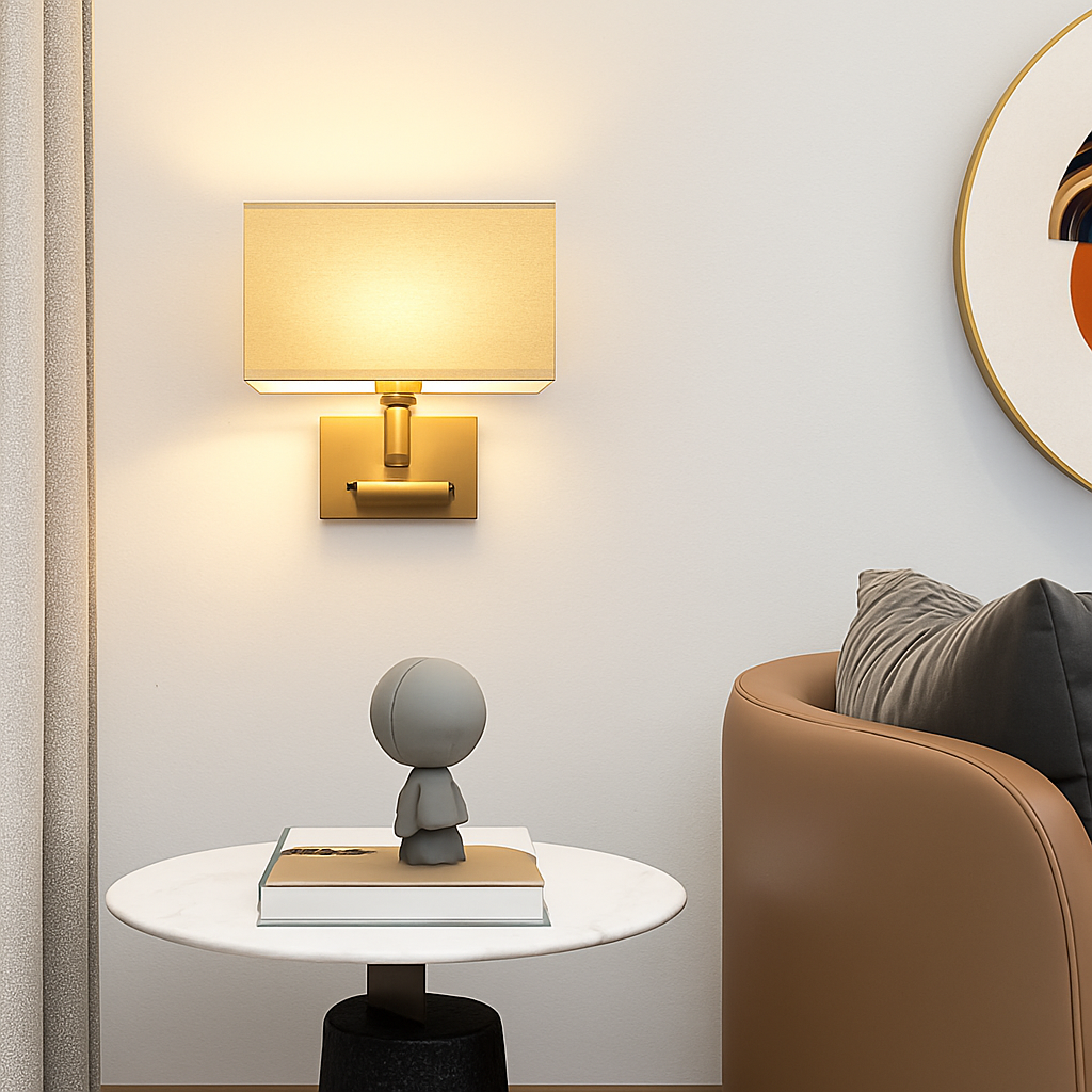 applique murale moderne abat jour tissu avec spot réglable 360 degrés - vue 7 sur 14