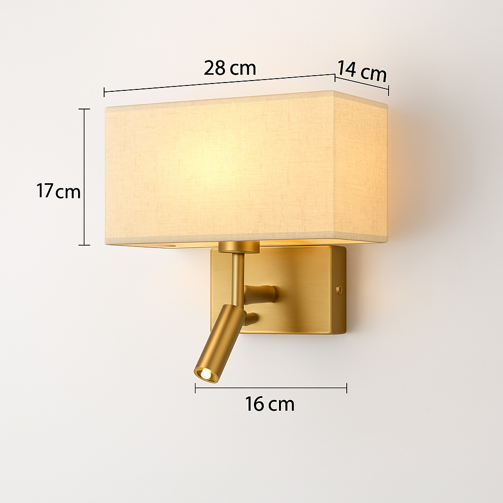 applique murale moderne abat jour tissu avec spot réglable 360 degrés - vue 10 sur 14
