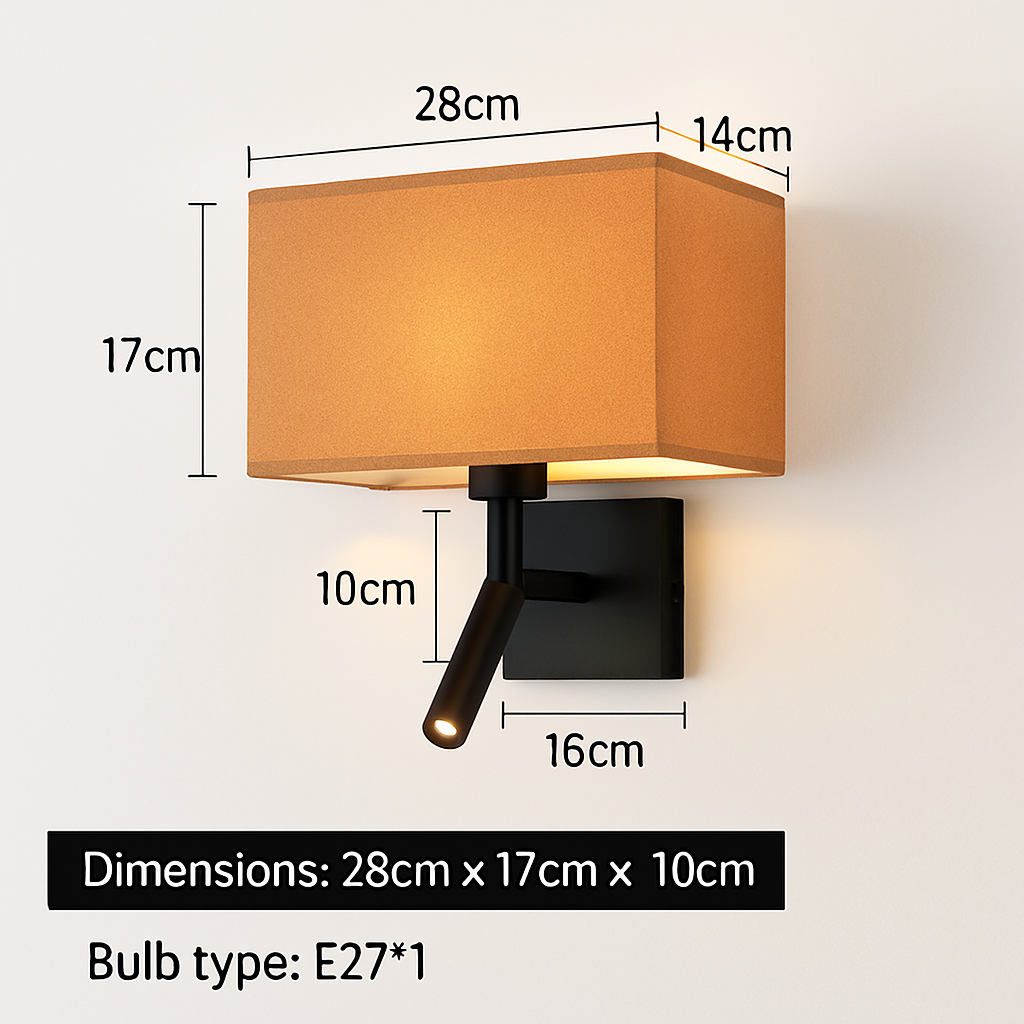 applique murale moderne abat jour tissu avec spot réglable 360 degrés - vue 11 sur 14