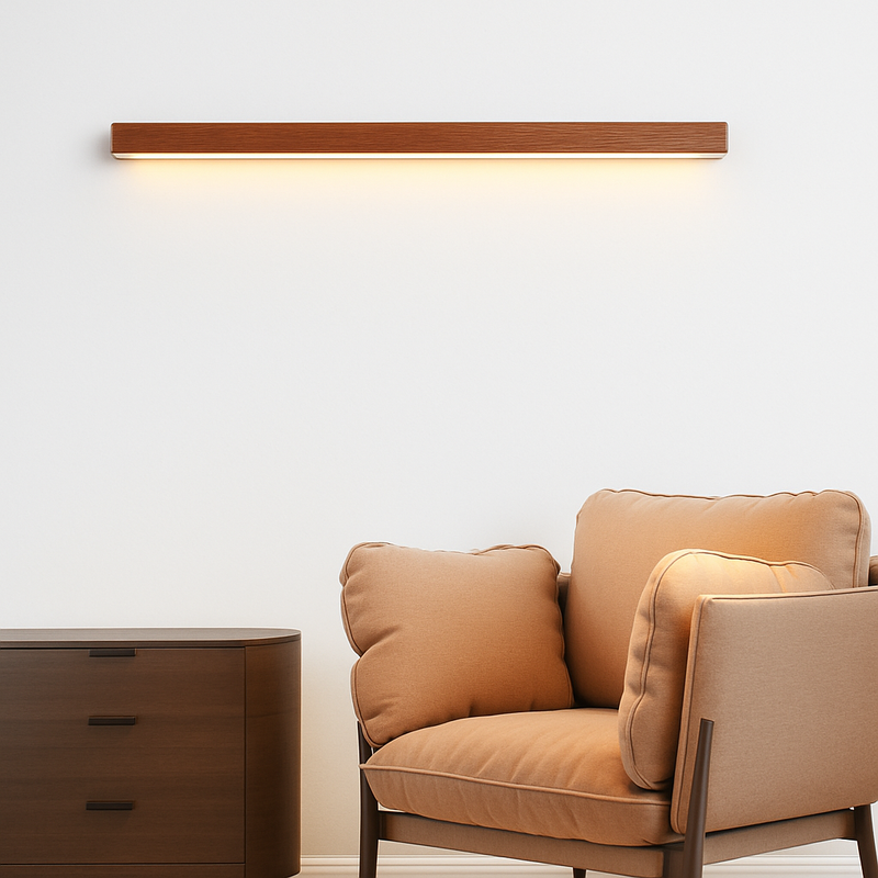 Applique murale moderne LED allongée en bois style Nordic