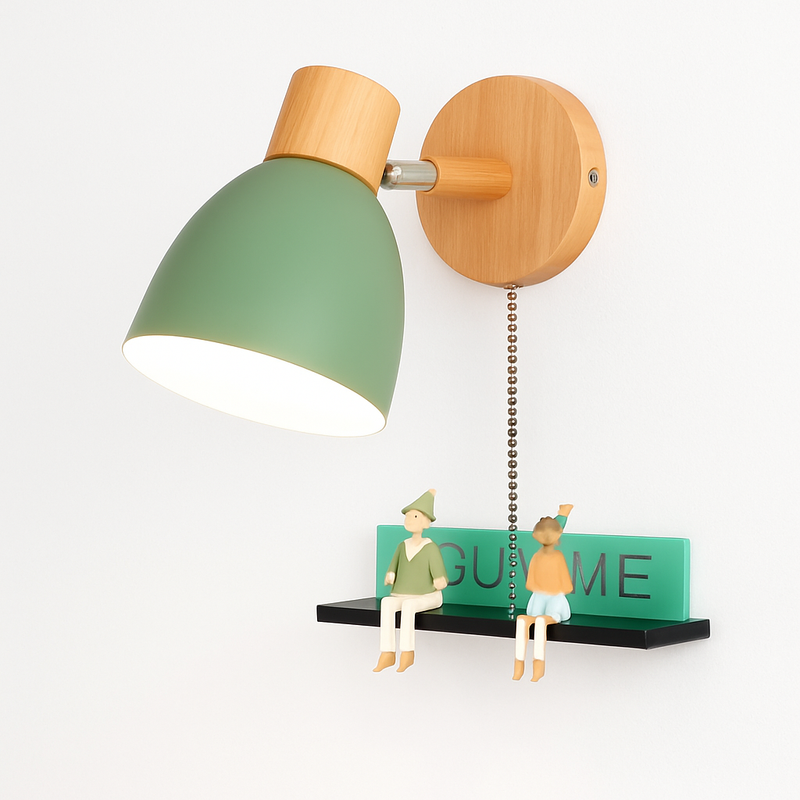 Applique murale nordique en bois avec interrupteur